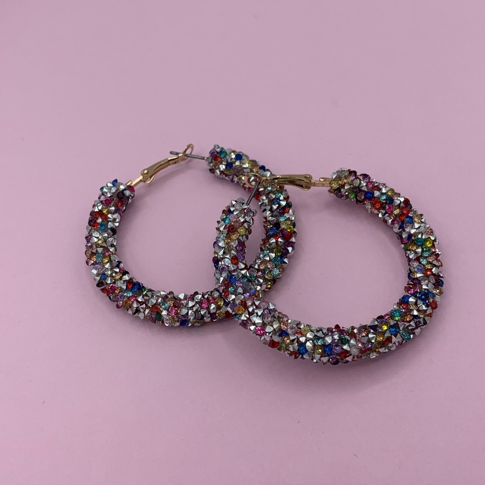 Rainbow Crystal Hoop Earrings
